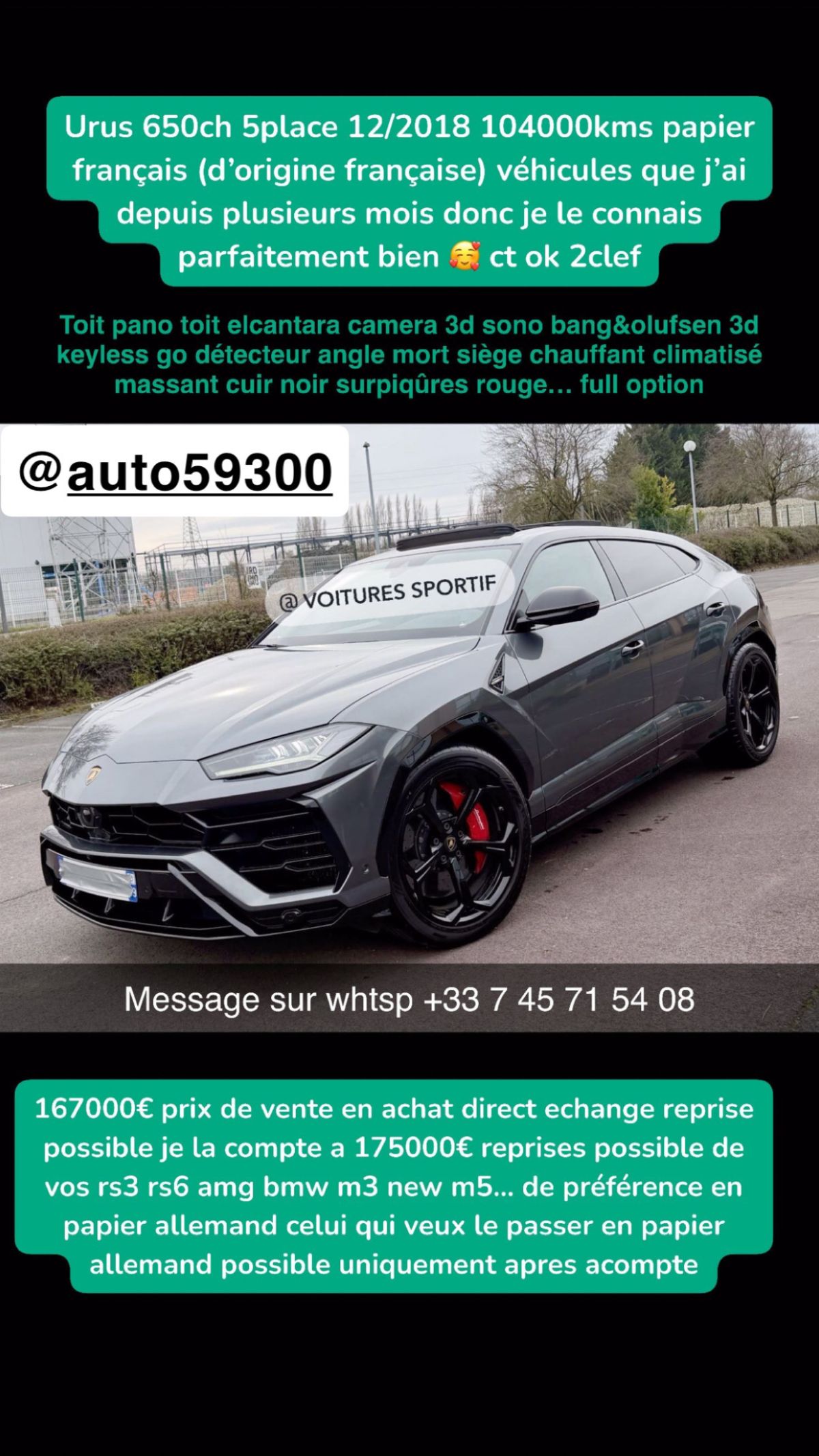 Lamborghini urus 5place 650ch full option