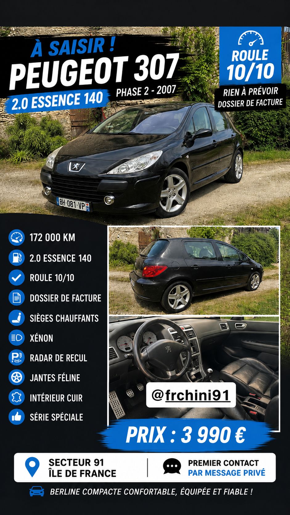 Peugeot 307 2l essence siège chauffant cuir