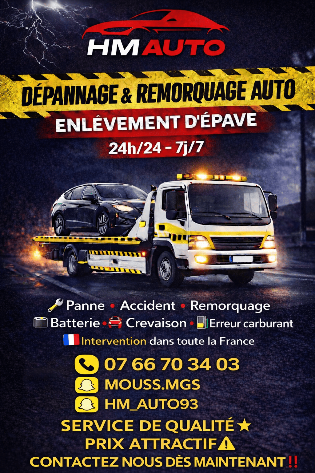 Dépannage/remorquage, enlèvement d'épave