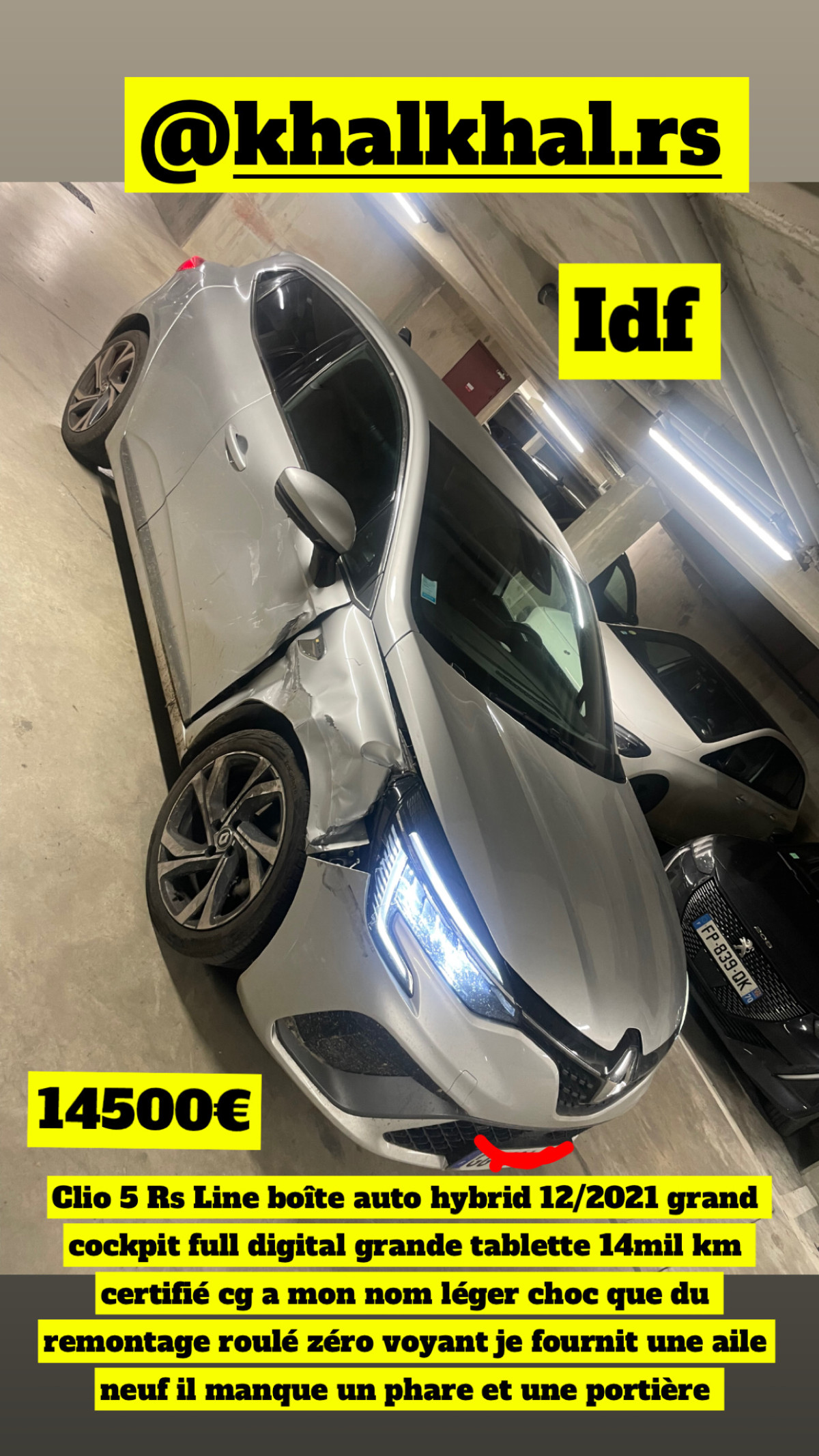 Clio 5 Rs Line hybrid grand cockpit fin 2021 14000km reel cg a mon nom origine France