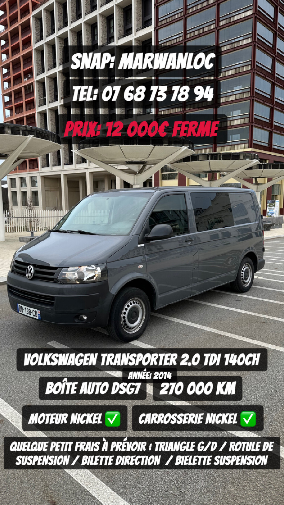 VOLKSWAGEN TRANSPORTER 2.0 TDI 140 CH BOÎTE AUTO