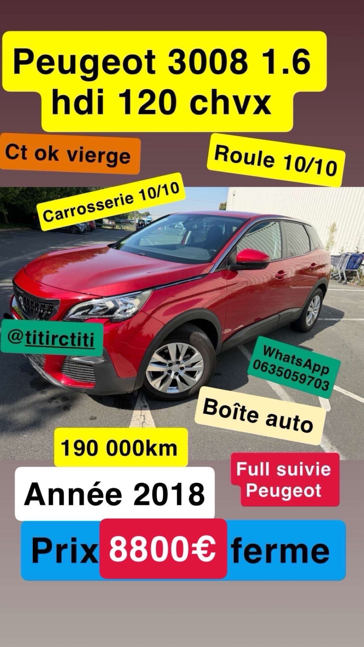 Peugeot 3008 1.6 hdi 120 chvx ct ok vierge