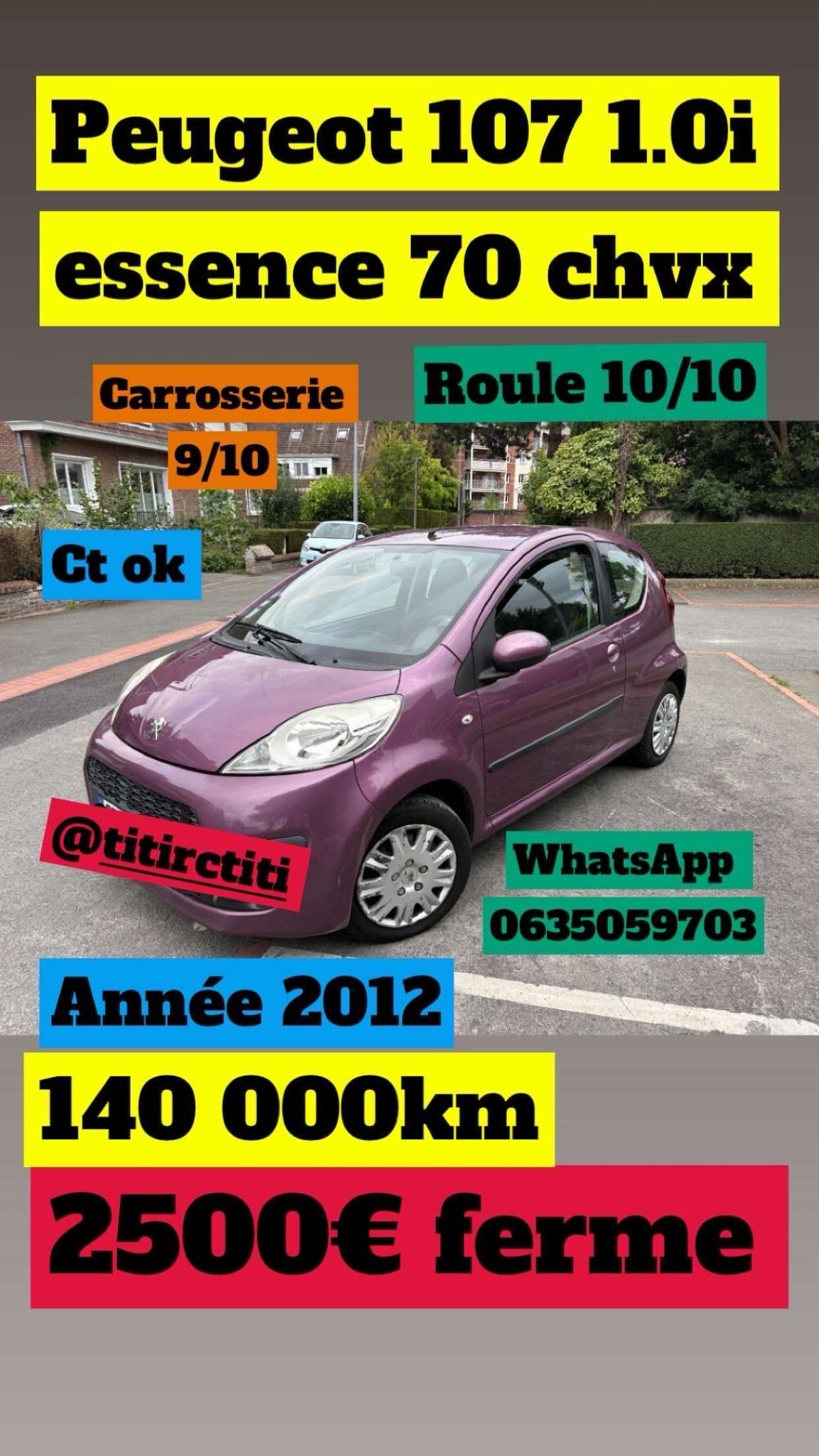 Peugeot 107 1.0i 70 chvx ct ok