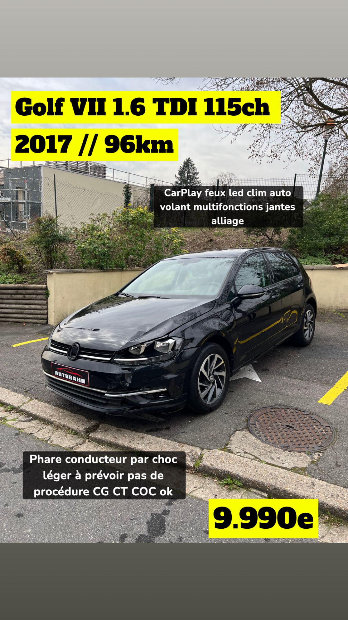 GOLF VII 1.6 TDI 115ch endommagé CARTE GRISE OK