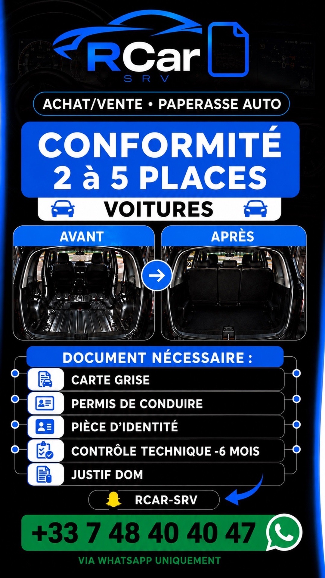 PASSAGE DE 2 à 5 PLACES •RCar•