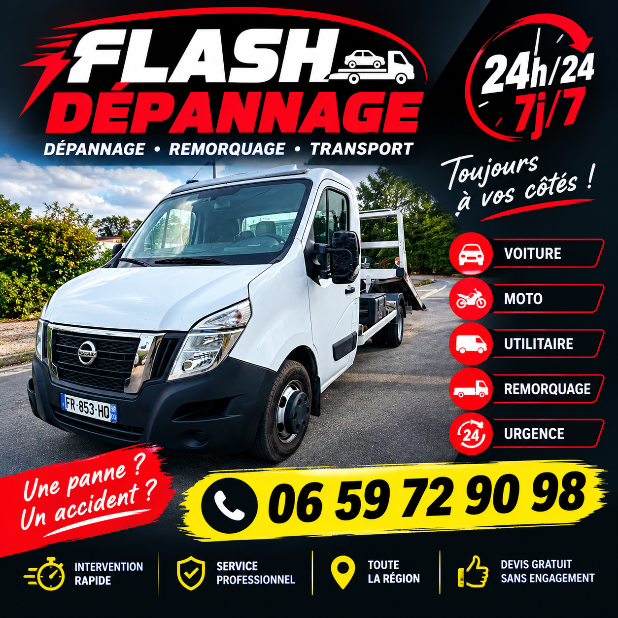 dépannage, remorquage enlèvement Épave urgence, 24H/24 7J/7