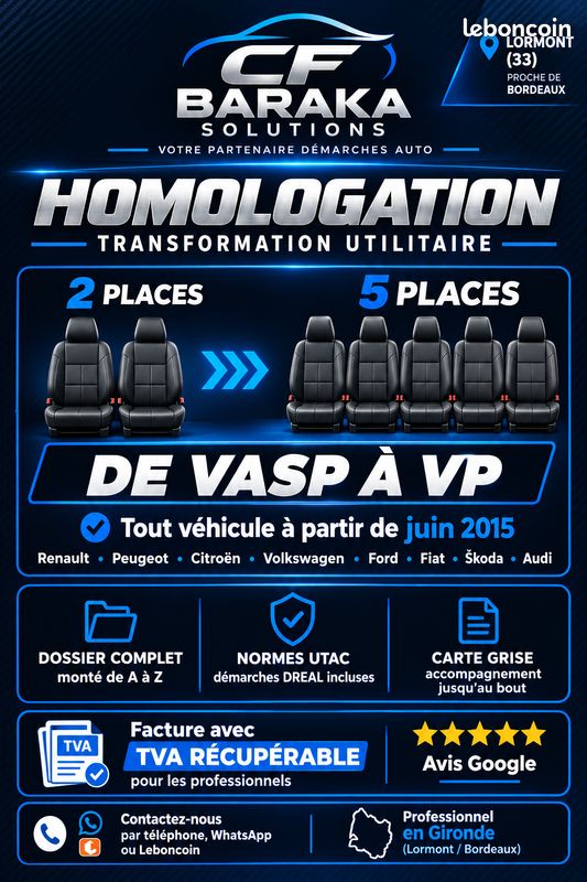 Homologation VASP en VP Boulogne-Billancourt - 2 à 5 places