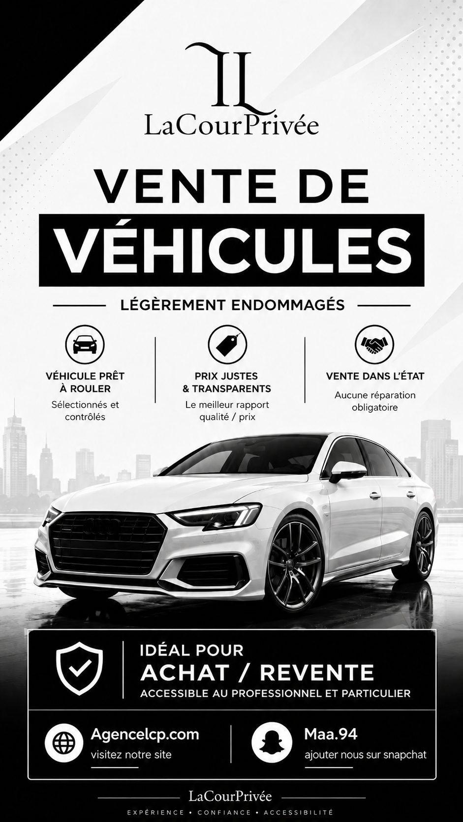 Vente voiture légèrement endommagé sans procédures.