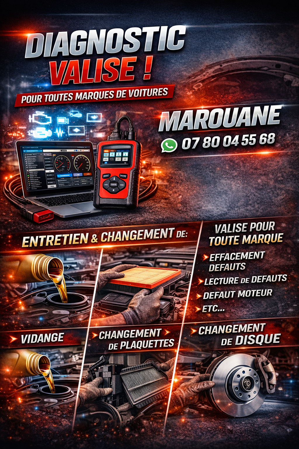 Services auto : Diagnostic, Vidange, Freinage