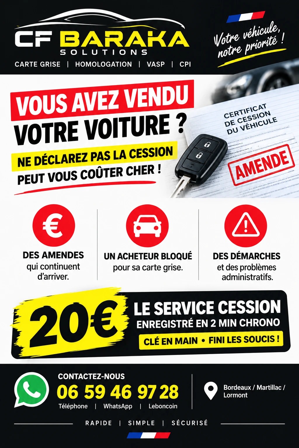 Déclaration de cession Bourg-en-Bresse 20€ - 2 min chrono